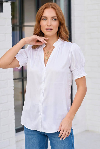 Perfectly Pretty White Button Up Blouse by Bloom Drop Ship