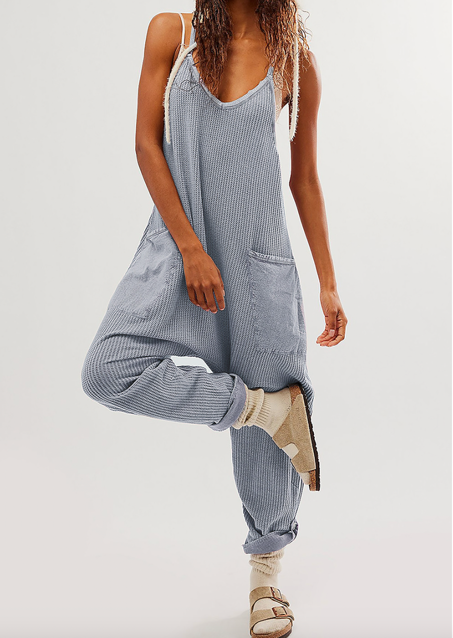 Textured Waffle Knit Loose Fit Jumpsuit