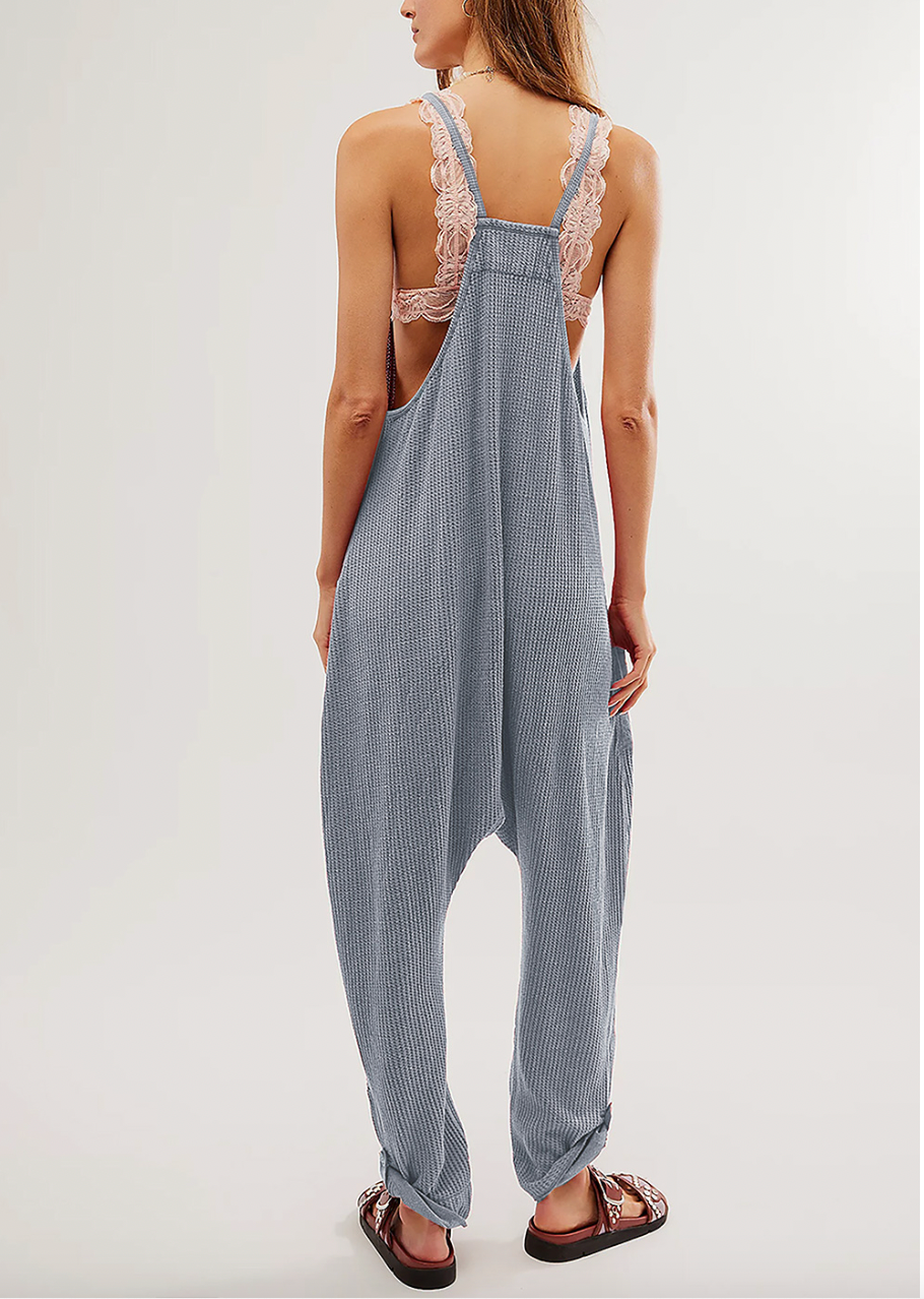 Textured Waffle Knit Loose Fit Jumpsuit