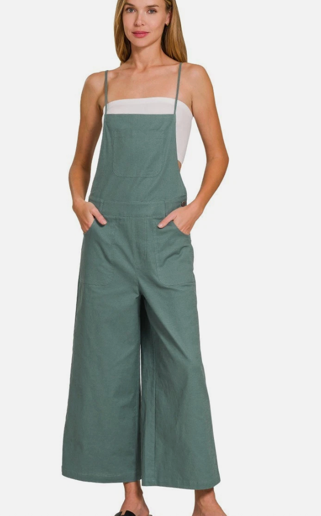 Zenana Woven Spaghetti Strap Overalls