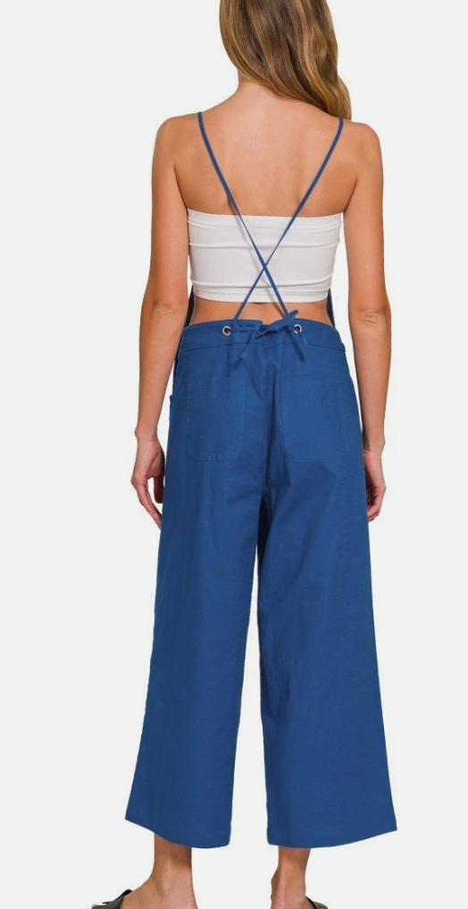 Zenana Woven Spaghetti Strap Overalls