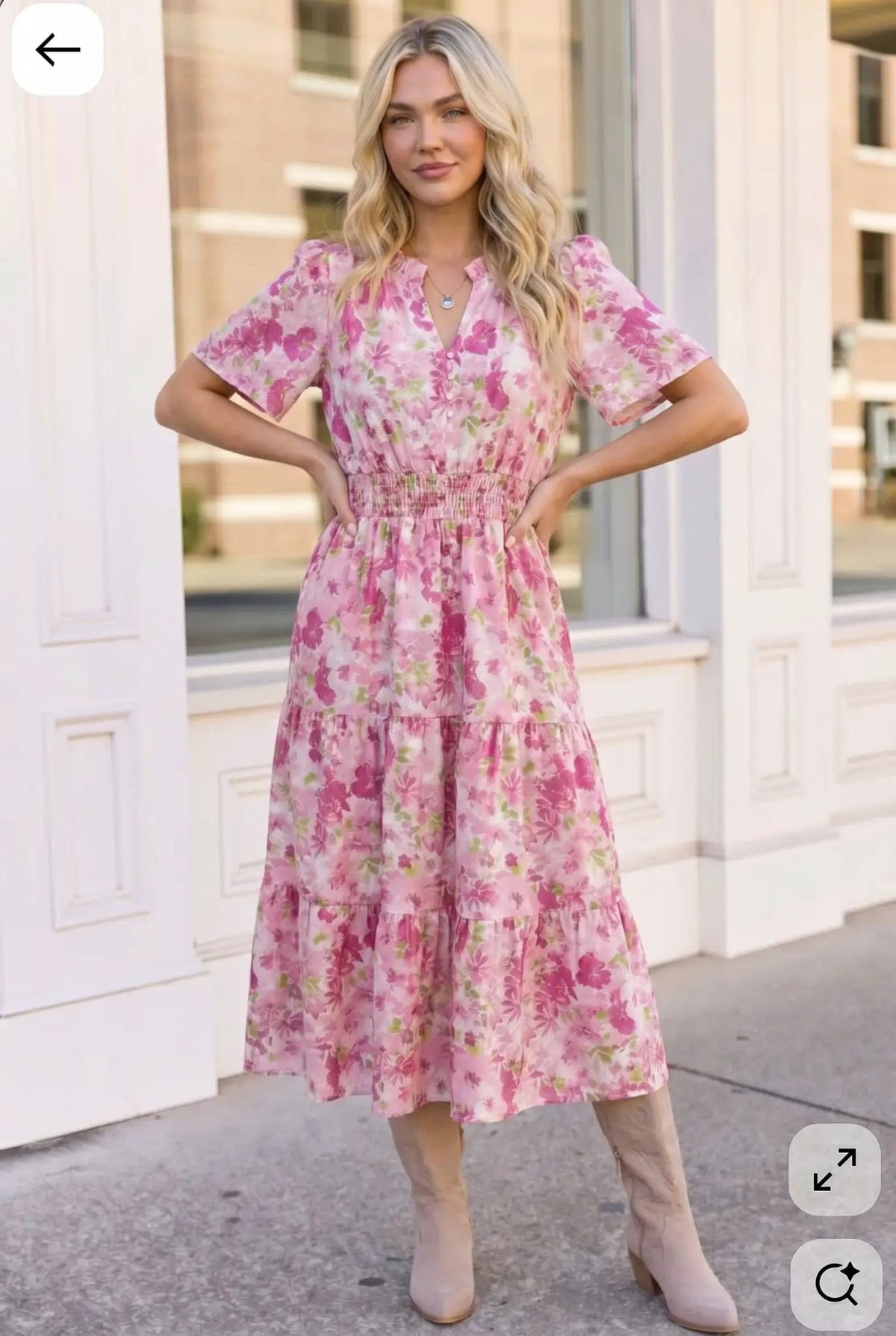 A Georgia Dream in Pink Floral Midi Dress by Haptics