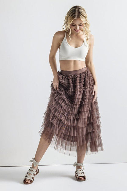A - Line Tiered Layered Tulle Mesh Maxi Skirt - Bitsy Gypsy Boutique