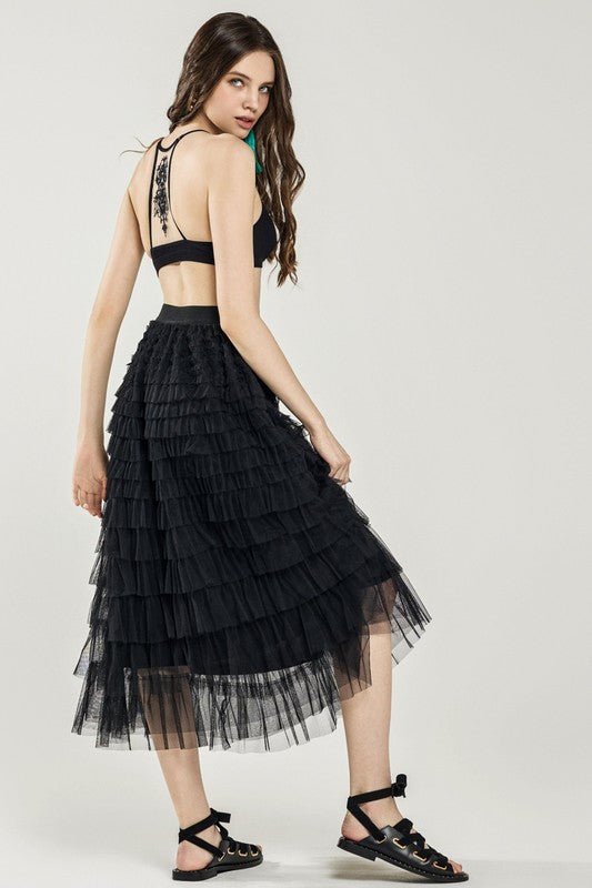A - Line Tiered Layered Tulle Mesh Maxi Skirt - Bitsy Gypsy Boutique