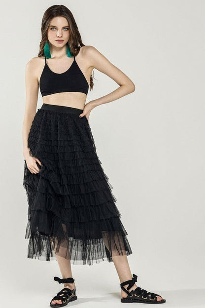 A - Line Tiered Layered Tulle Mesh Maxi Skirt - Bitsy Gypsy Boutique