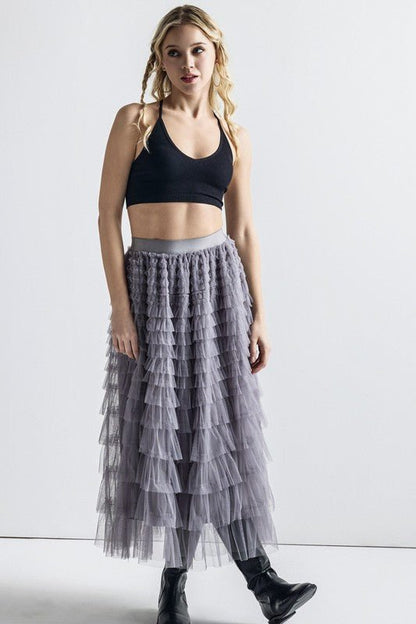 A - Line Tiered Layered Tulle Mesh Maxi Skirt - Bitsy Gypsy Boutique