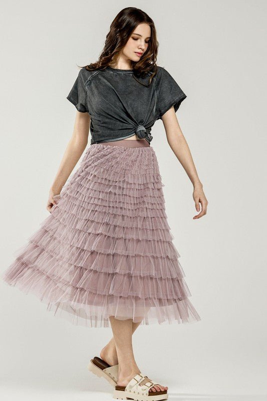 A - Line Tiered Layered Tulle Mesh Maxi Skirt - Bitsy Gypsy Boutique