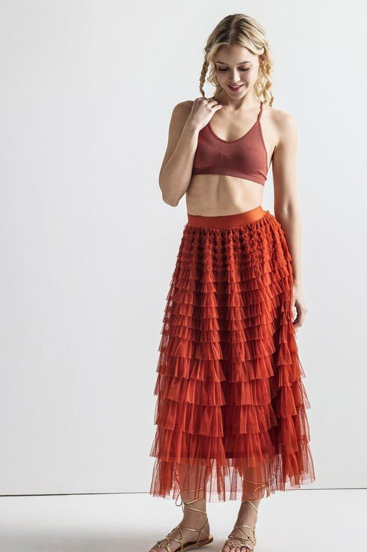 A - Line Tiered Layered Tulle Mesh Maxi Skirt - Bitsy Gypsy Boutique