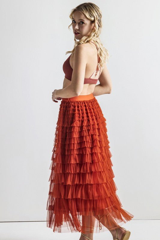 A - Line Tiered Layered Tulle Mesh Maxi Skirt - Bitsy Gypsy Boutique