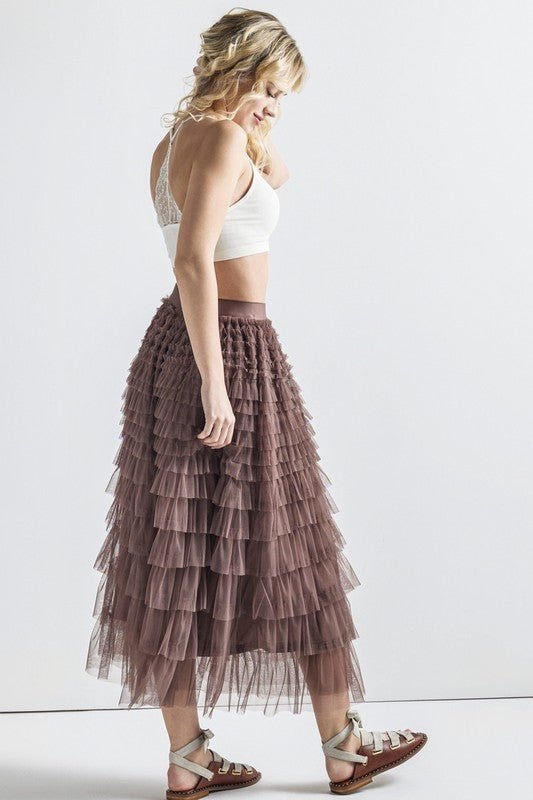 A - Line Tiered Layered Tulle Mesh Maxi Skirt - Bitsy Gypsy Boutique