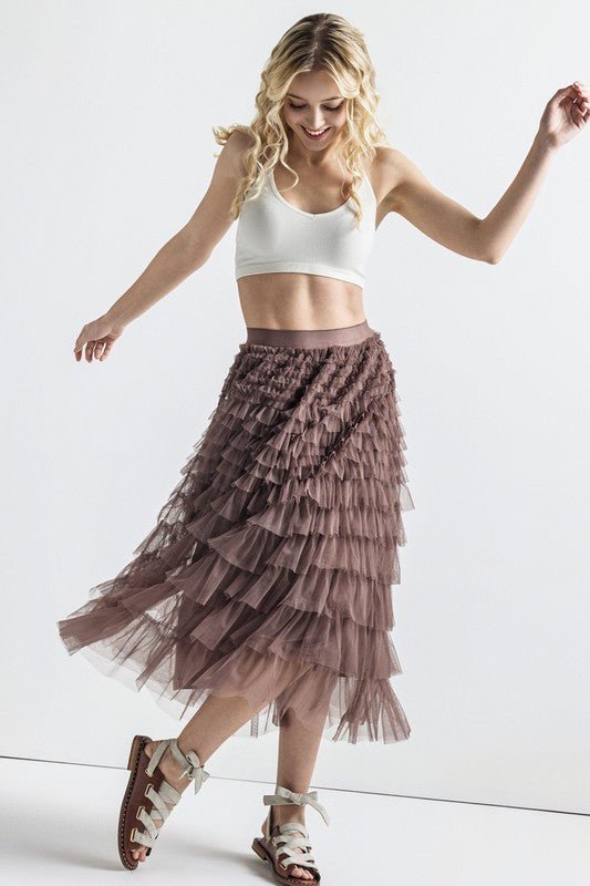A - Line Tiered Layered Tulle Mesh Maxi Skirt - Bitsy Gypsy Boutique