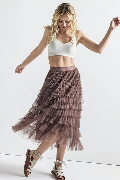 A - Line Tiered Layered Tulle Mesh Maxi Skirt - Bitsy Gypsy Boutique