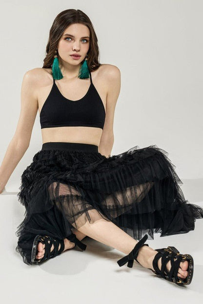 A - Line Tiered Layered Tulle Mesh Maxi Skirt - Bitsy Gypsy Boutique