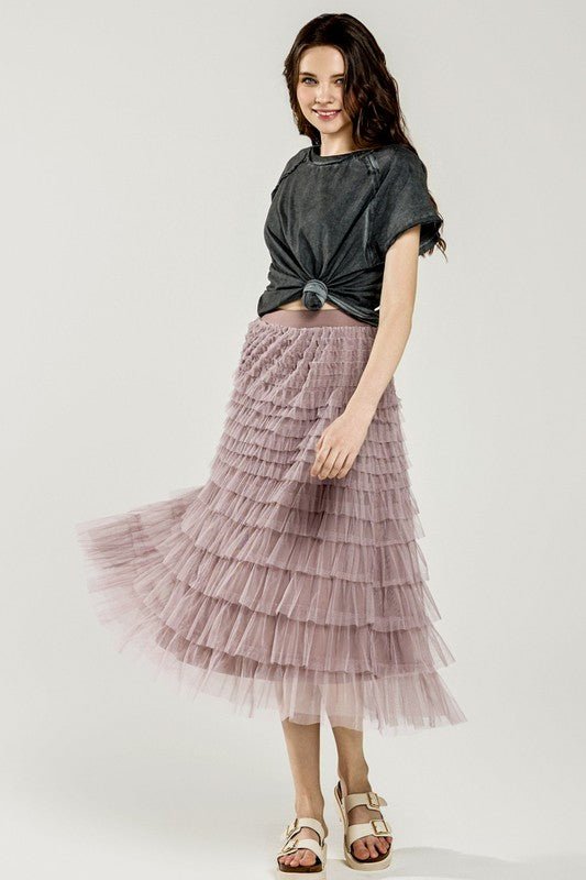 A - Line Tiered Layered Tulle Mesh Maxi Skirt - Bitsy Gypsy Boutique