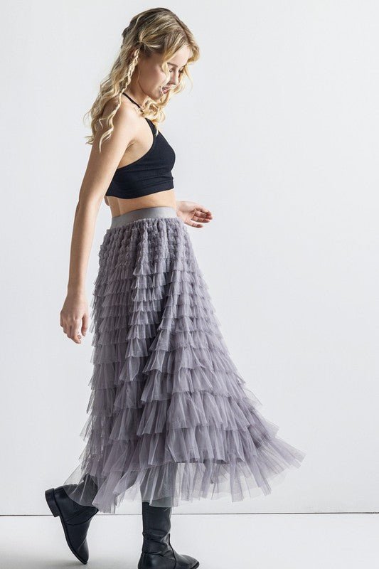 A - Line Tiered Layered Tulle Mesh Maxi Skirt - Bitsy Gypsy Boutique