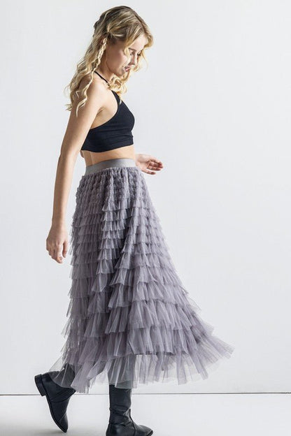 A - Line Tiered Layered Tulle Mesh Maxi Skirt - Bitsy Gypsy Boutique