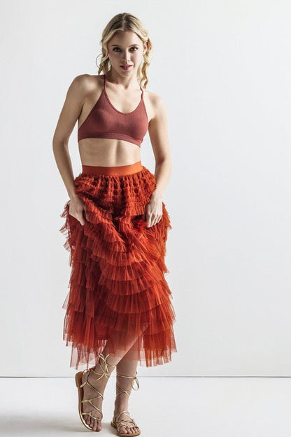 A - Line Tiered Layered Tulle Mesh Maxi Skirt - Bitsy Gypsy Boutique