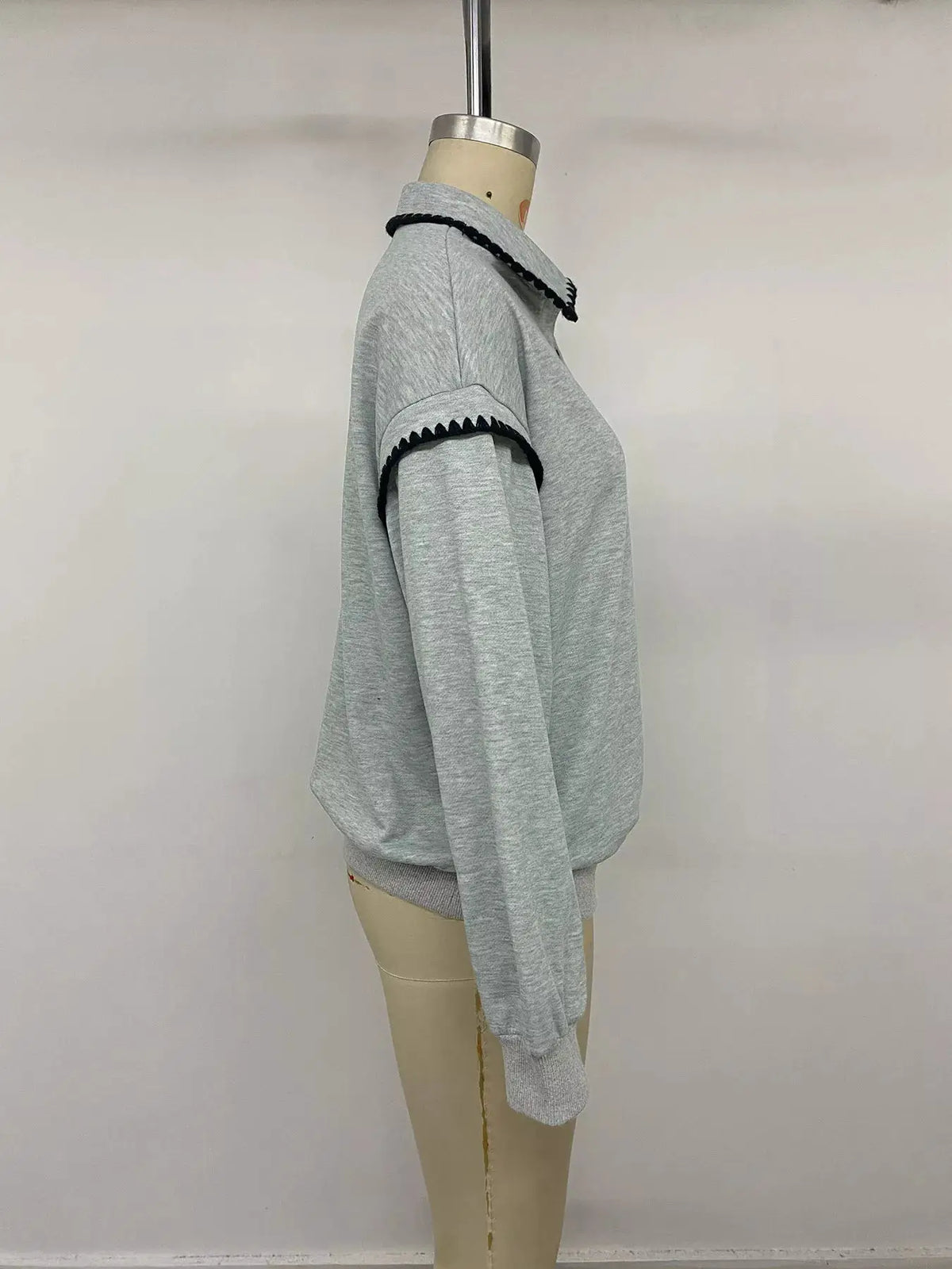 Polo Collar Dropped Shoulder Sweatshirt by Trendsi