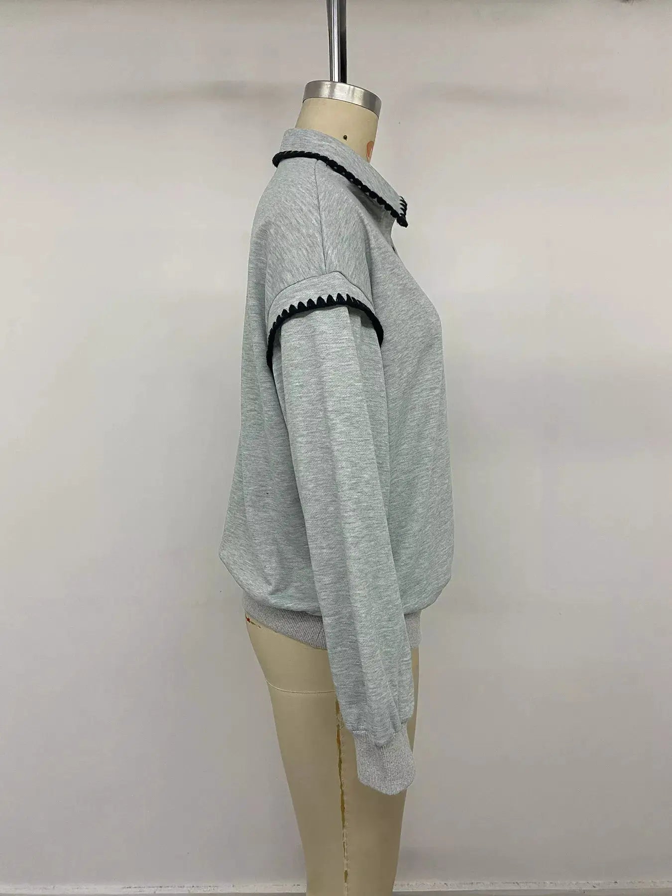 Polo Collar Dropped Shoulder Sweatshirt by Trendsi