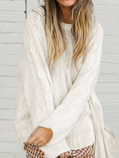 Crew Neck Cable-Knit Sweater by Trendsi