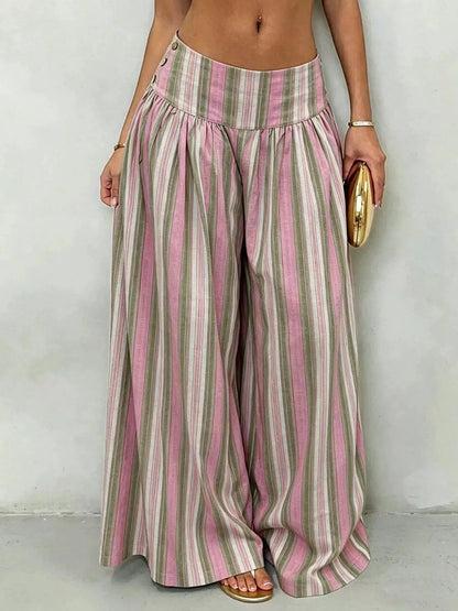 High-Waisted Striped Wide-Leg Casual Pants by Trendsi