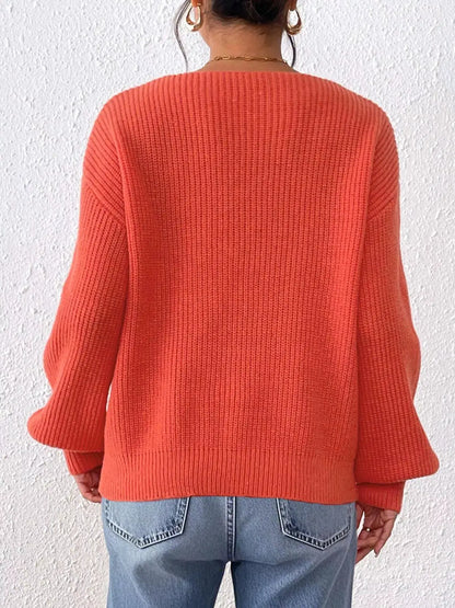 Lace Heart Dropped Shoulder Sweater by Trendsi