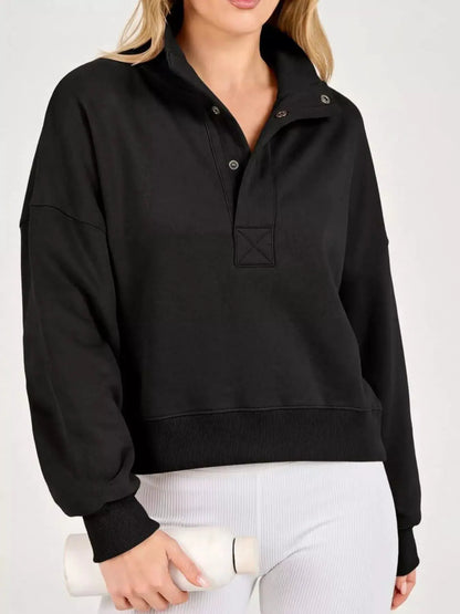 Half Snap Dropped Shoulder Sweatshirt by Trendsi