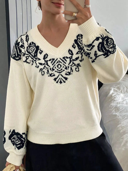 Floral Dropped Shoulder Sweater by Trendsi