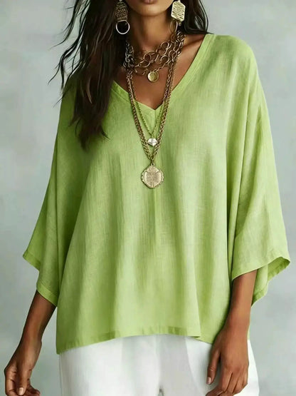 Full Size V-Neck Loose Fit T-Shirt Plus Size by Trendsi