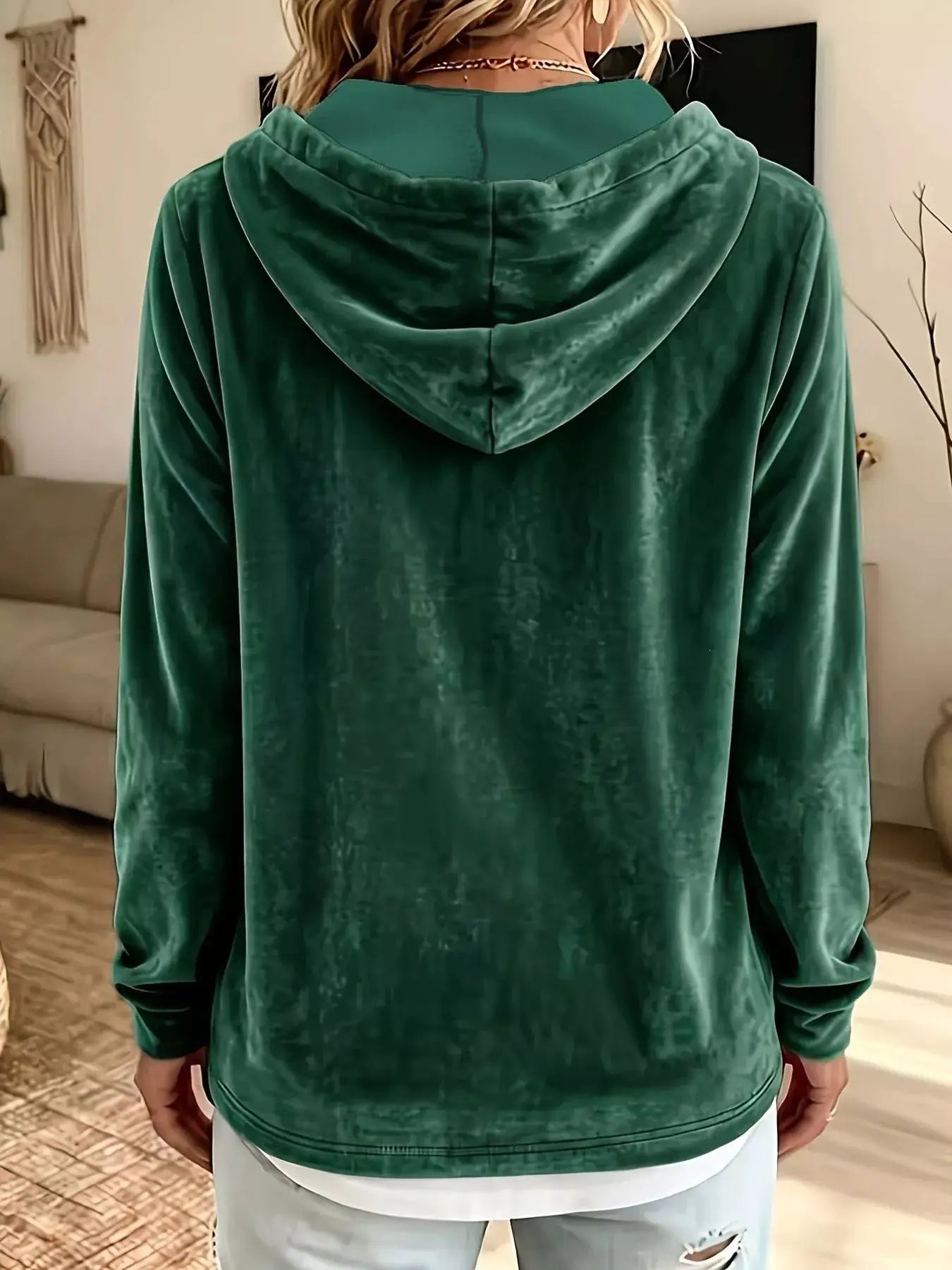 Full Size Drawstring Velvet Long Sleeve Hoodie Plus Size by Trendsi