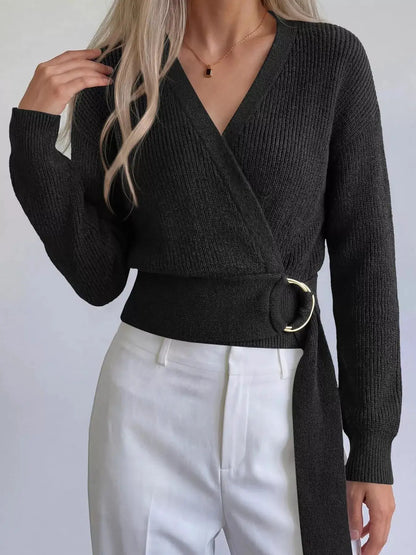 Metal Ring Detail Dropped Shoulder Sweater by Trendsi
