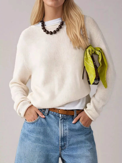 Casual Striped Boat Neck Sweater by Trendsi