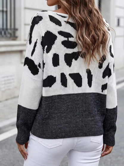 Full Size Leopard One Shoulder Sweater Plus Size by Trendsi