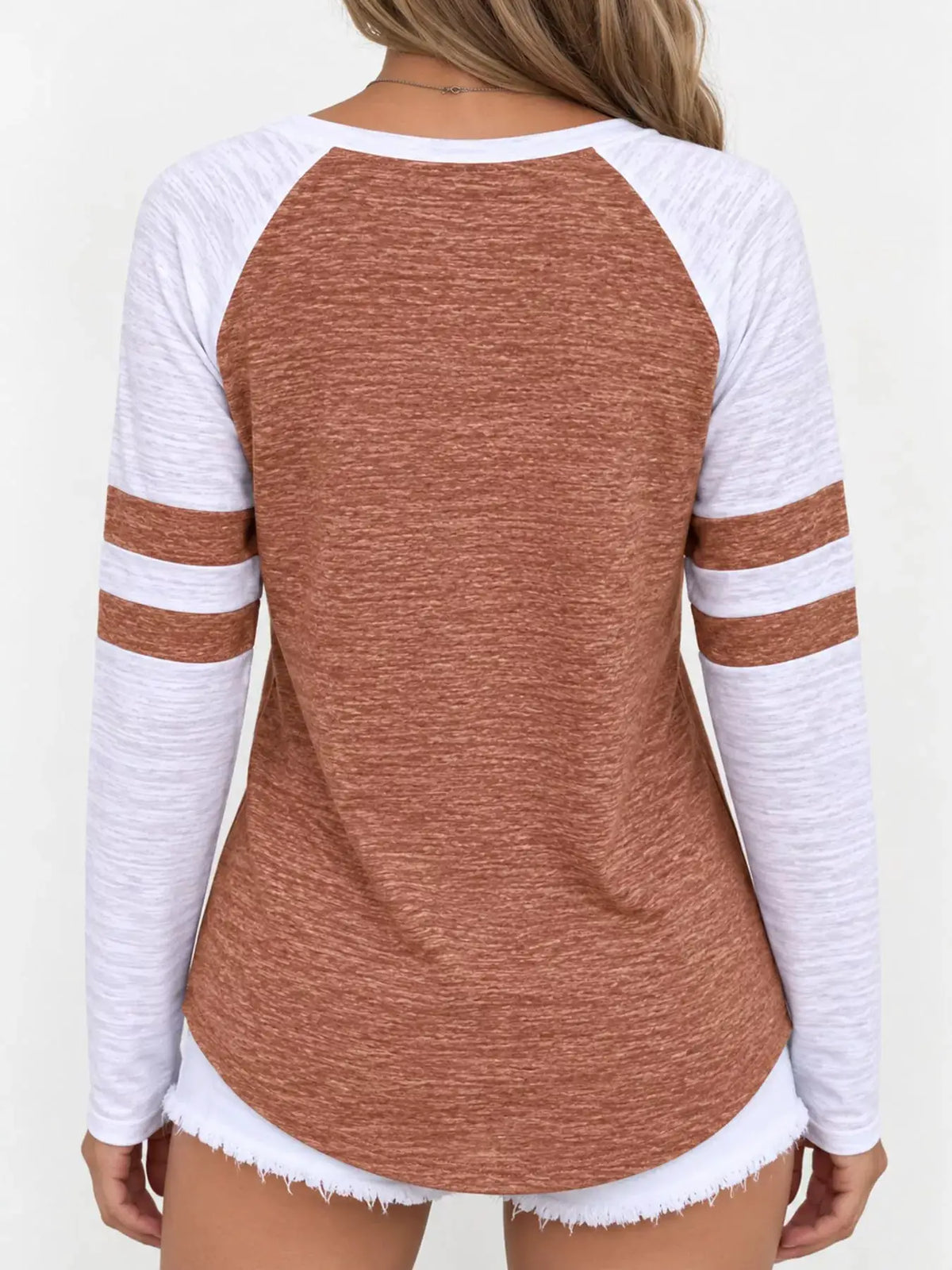 Full Size Color-Block Raglan Sleeve Striped T-Shirt Plus Size by Trendsi
