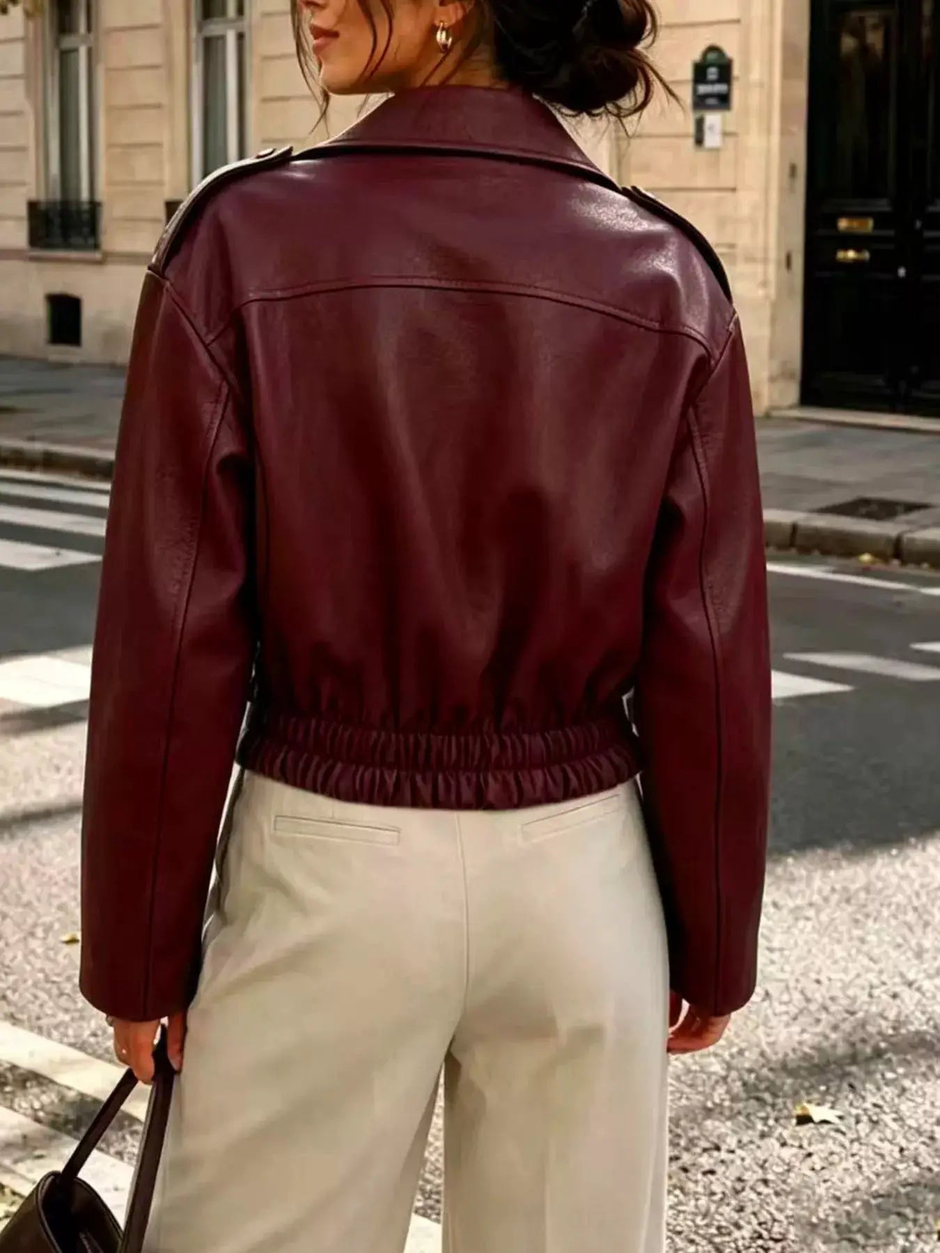 Faux Leather Zip Up Jacket by Trendsi
