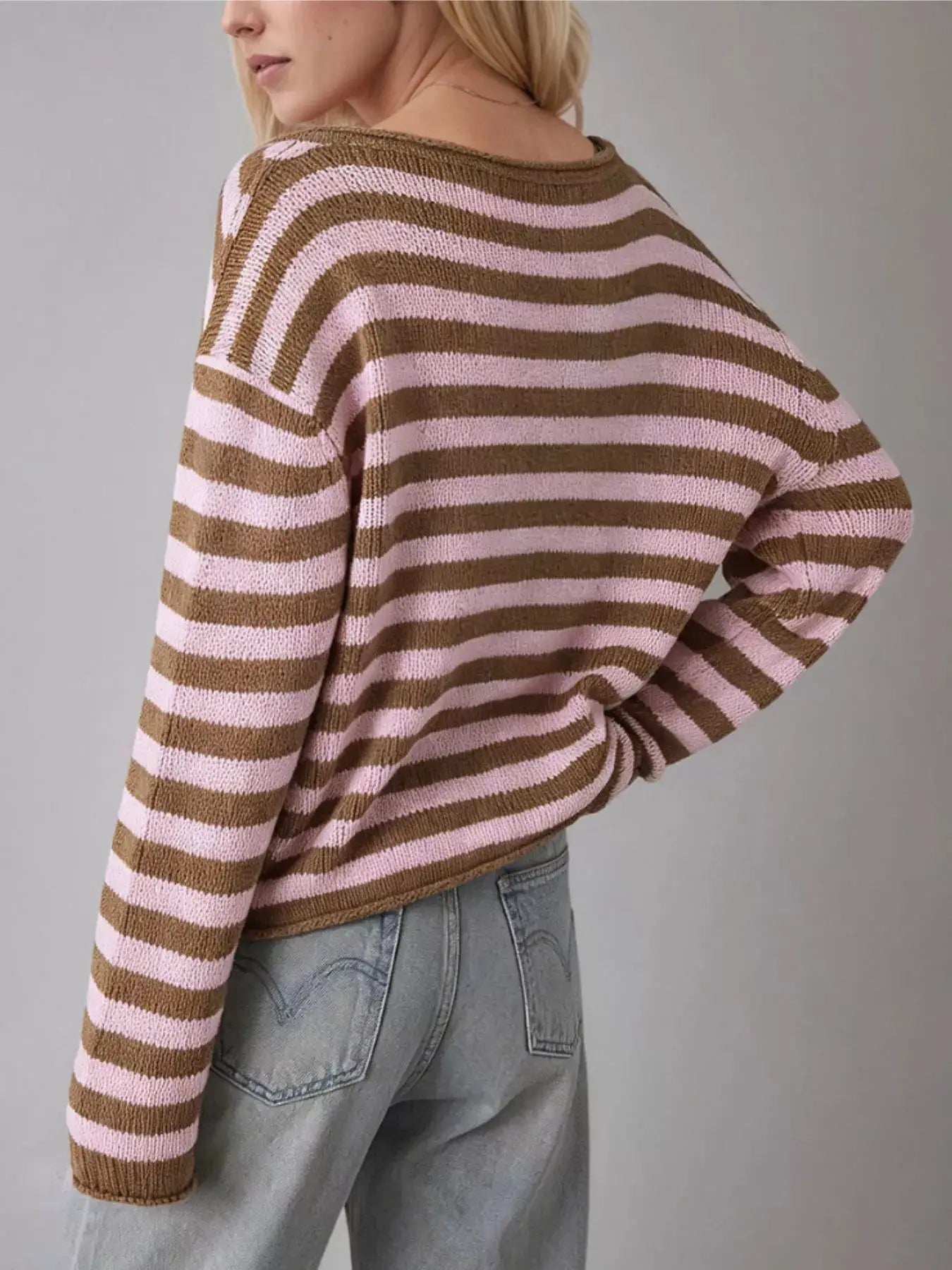 Casual Striped Boat Neck Sweater by Trendsi