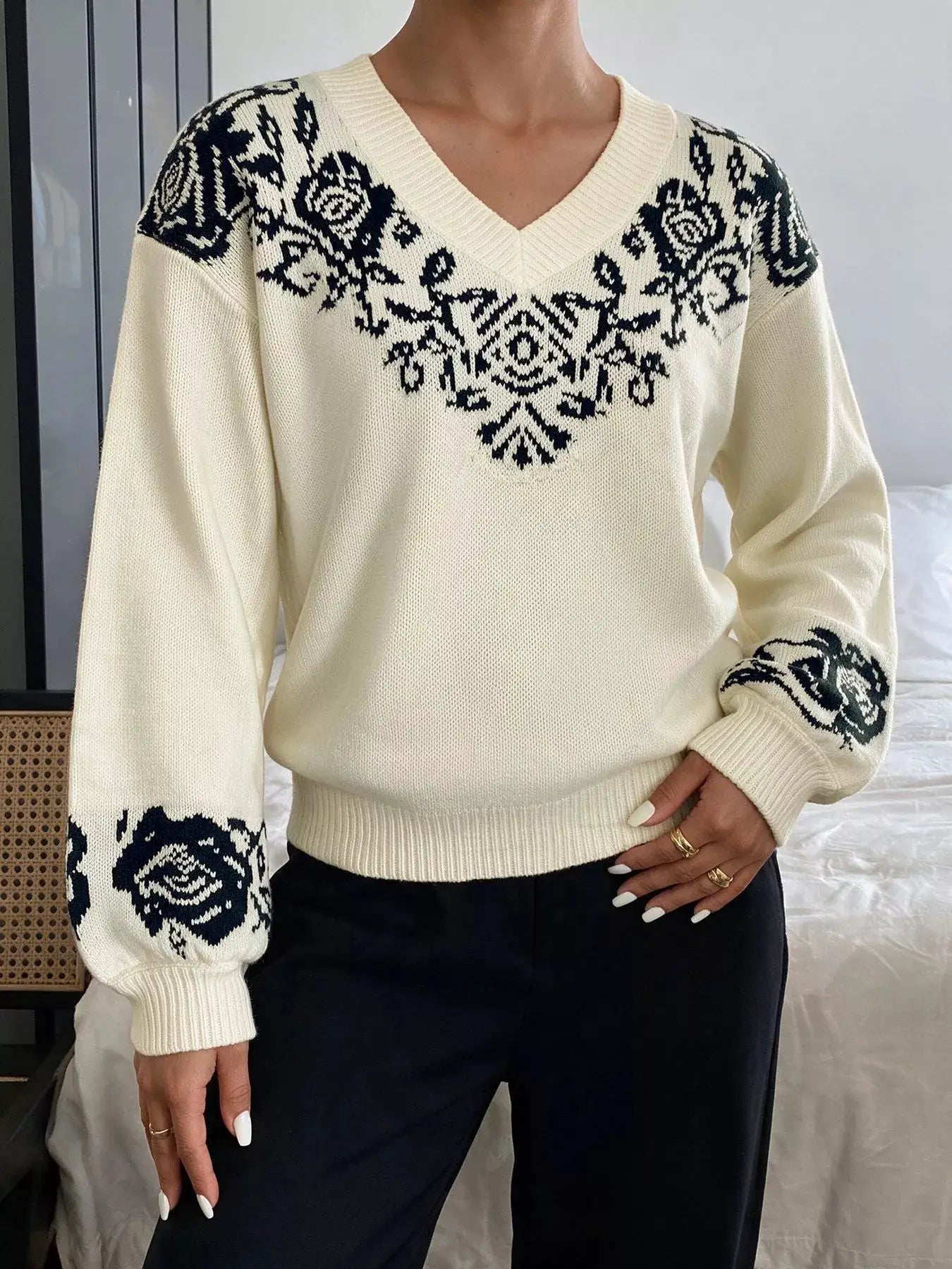 Floral Dropped Shoulder Sweater by Trendsi