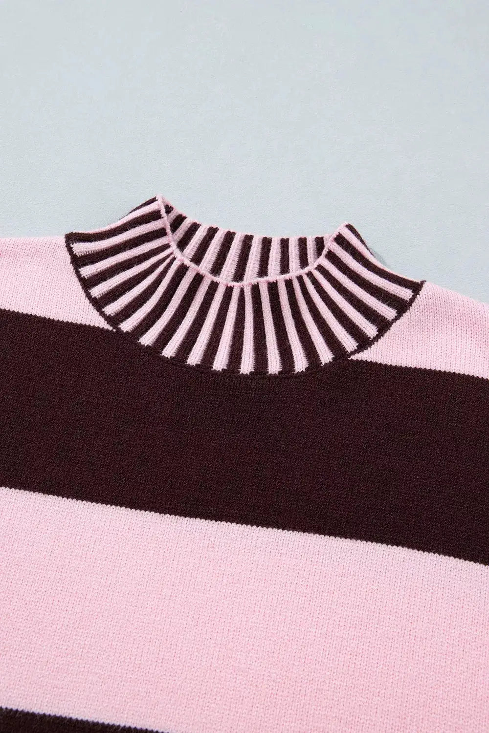 Stripe Contrast High Neck Dropped Shoulder Relaxed Sweater by Trendsi