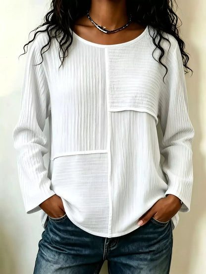 Textured Patchwork Long Sleeve Casual T-Shirt by Trendsi