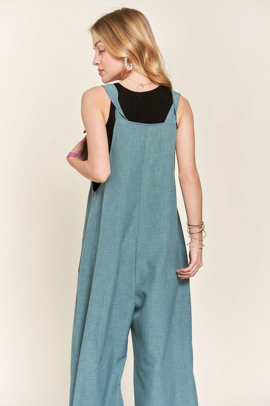 ADORA Knotted Wide Strap Wide Leg Overalls