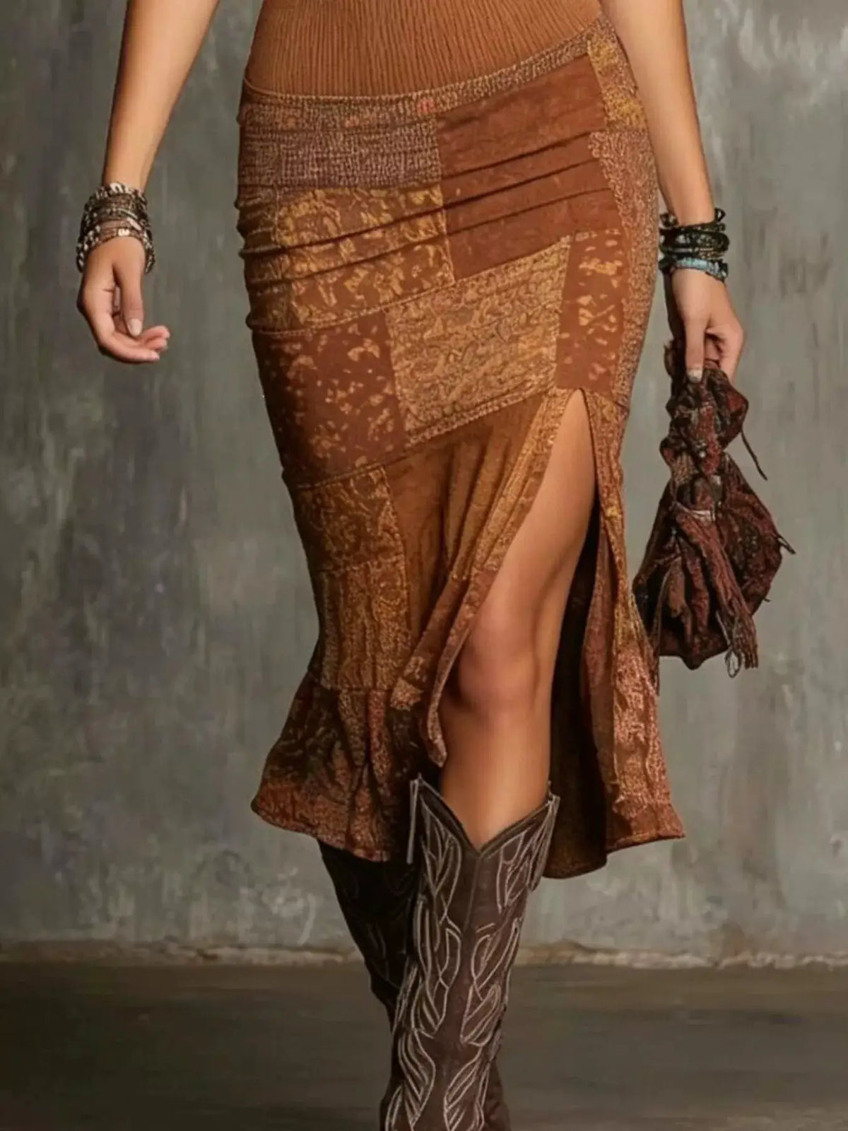 Slit Printed Sleeveless Midi Dress by Trendsi
