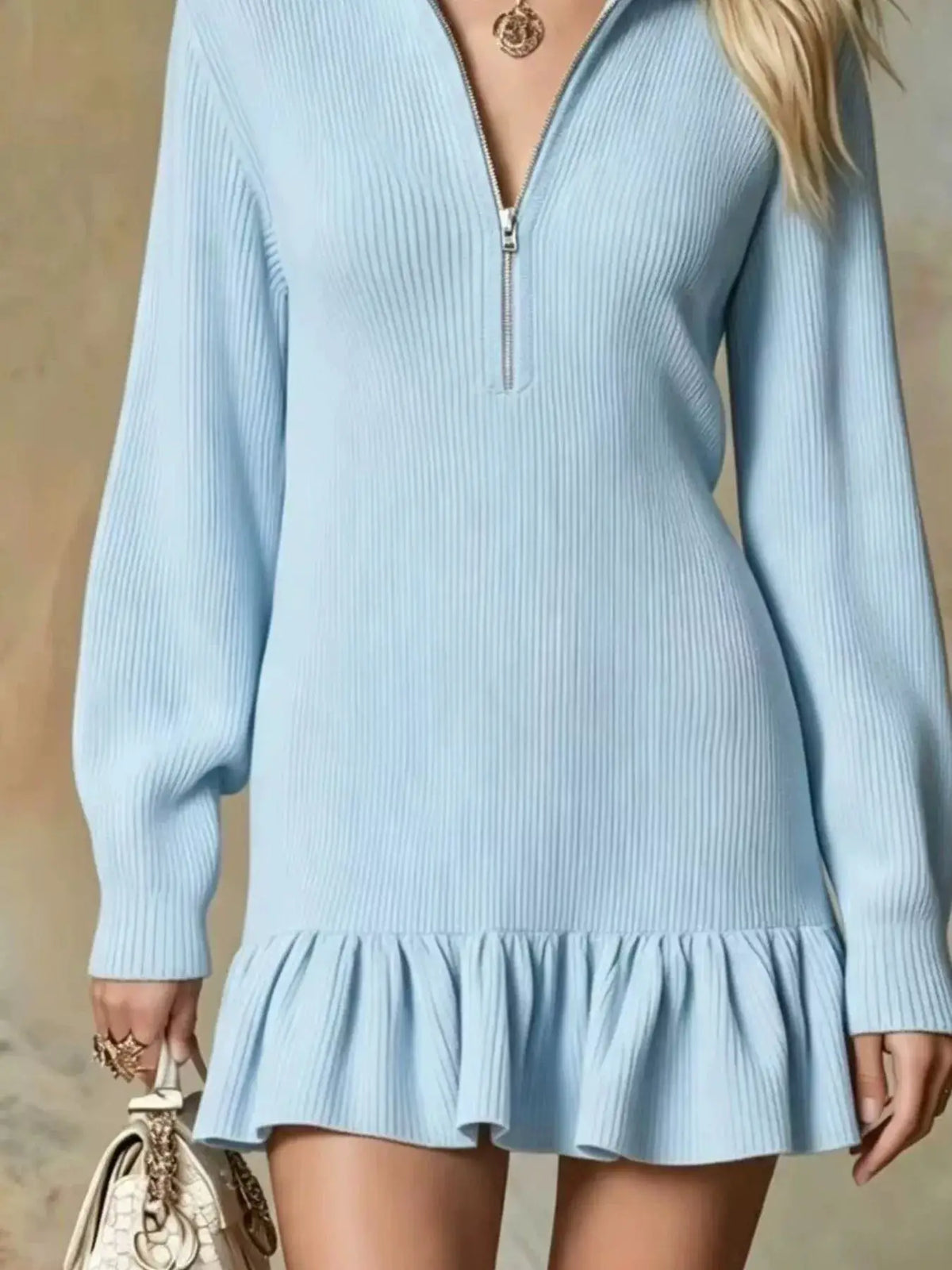 Ruffle Hem Half Zip Dress by Trendsi