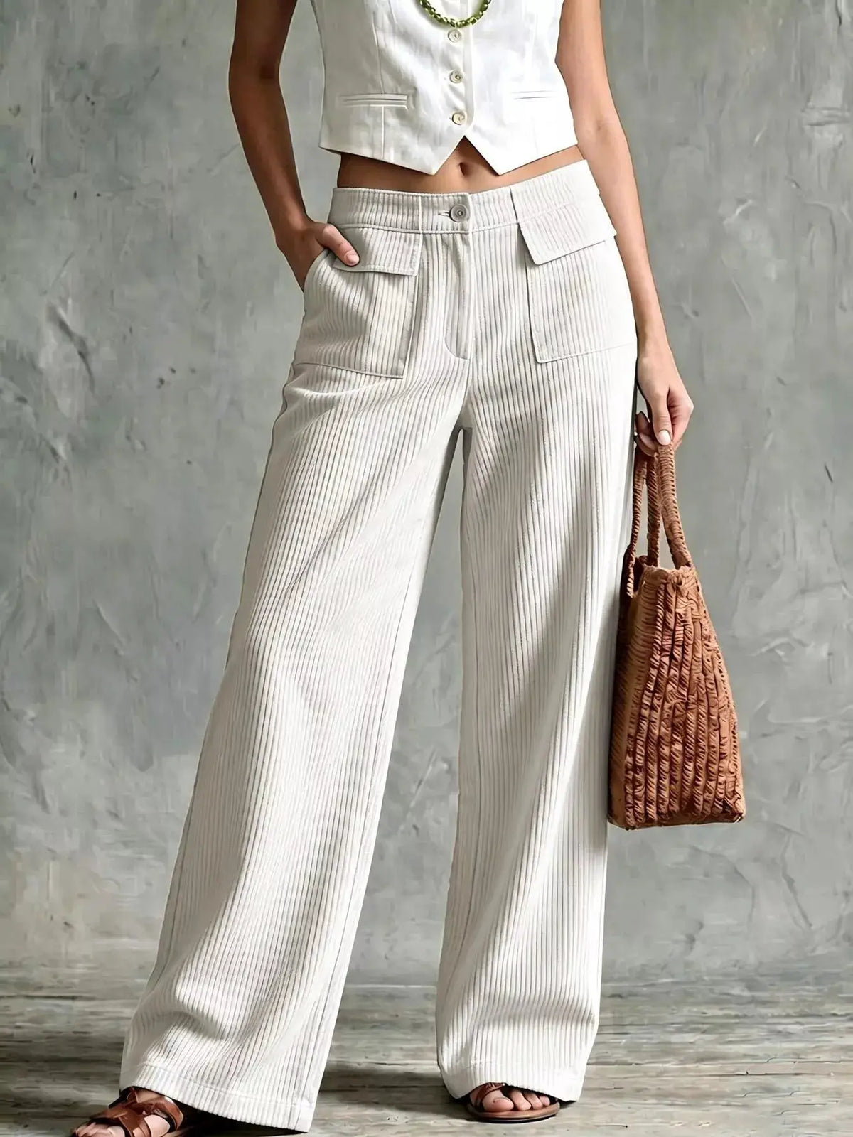 Full Size Wide-Leg Corduroy Pants Plus Size by Trendsi