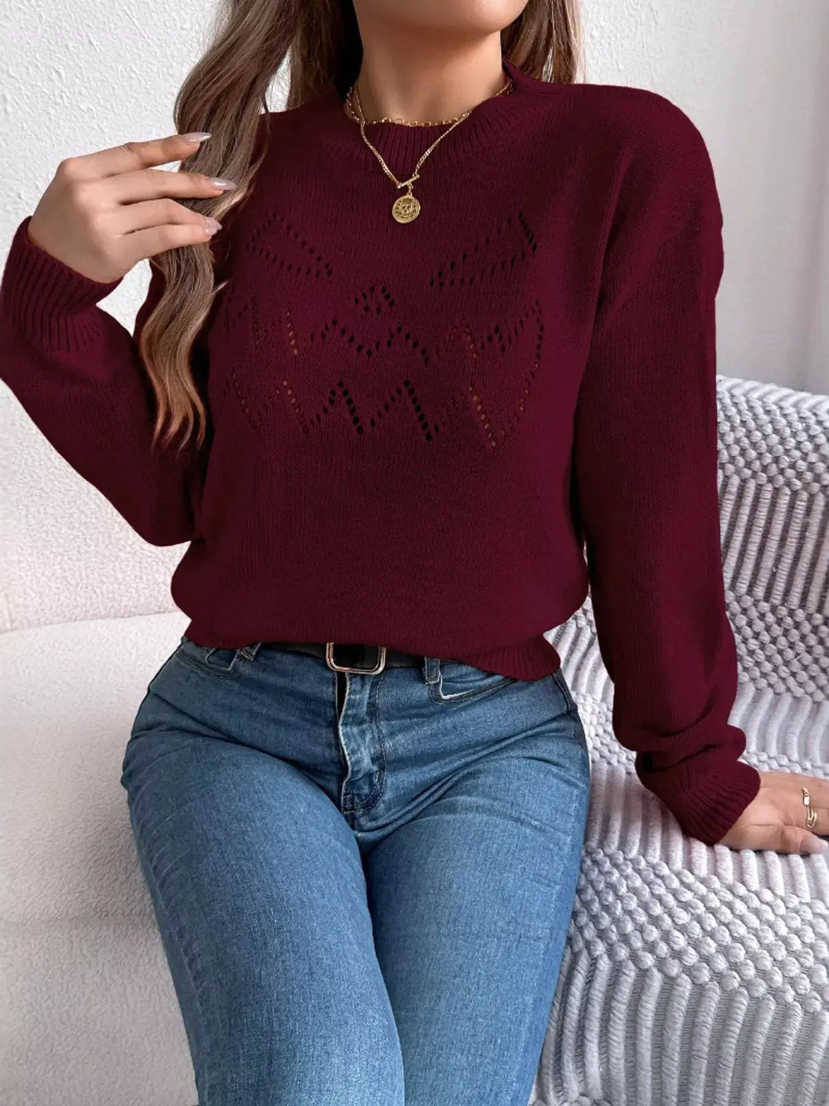 Halloween Pumpkin Face Knit Top by Trendsi