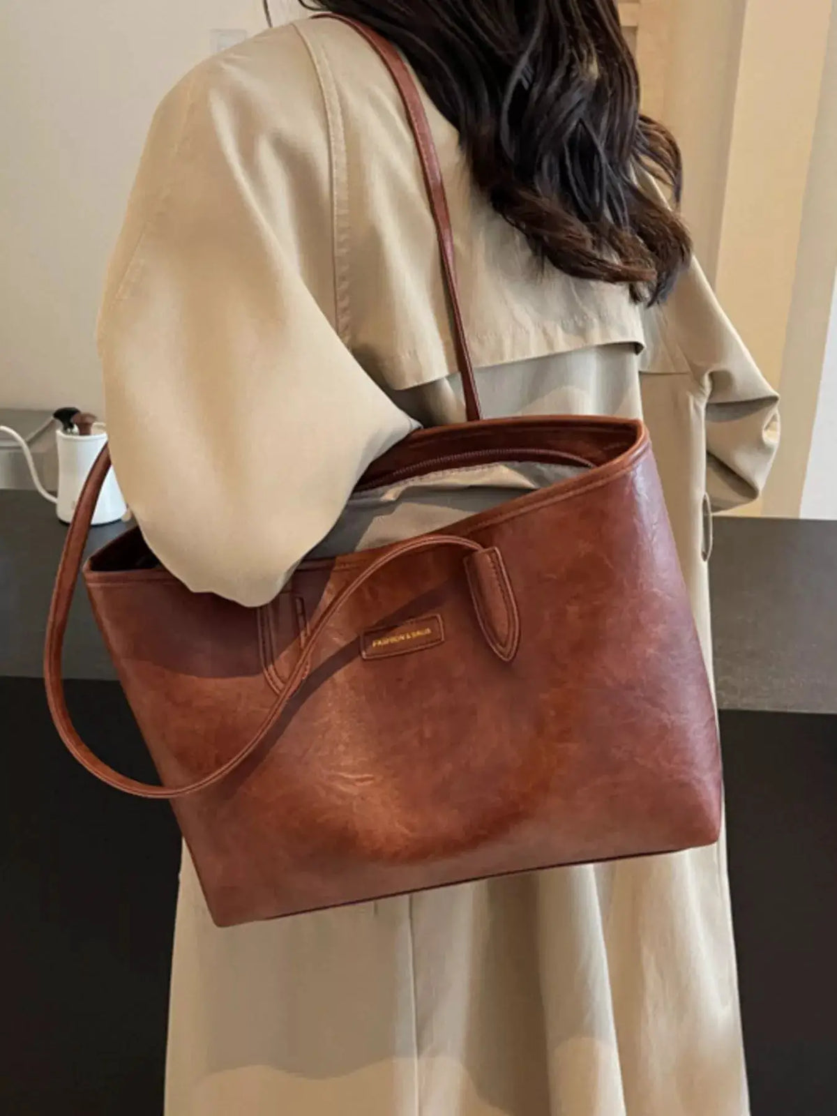 PU Leather Tote Bag by Trendsi
