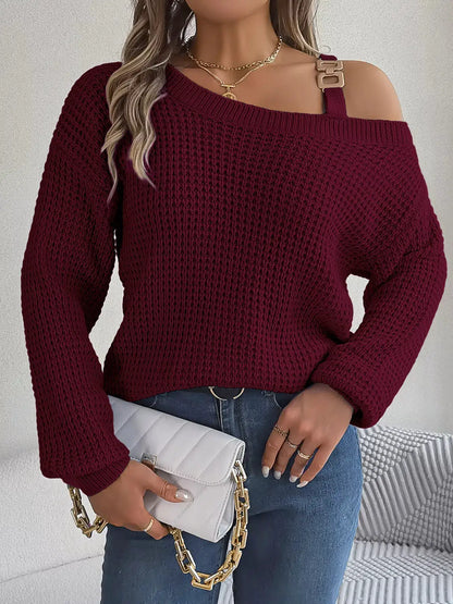 Asymmetrical Neck Long Sleeve Sweater by Trendsi