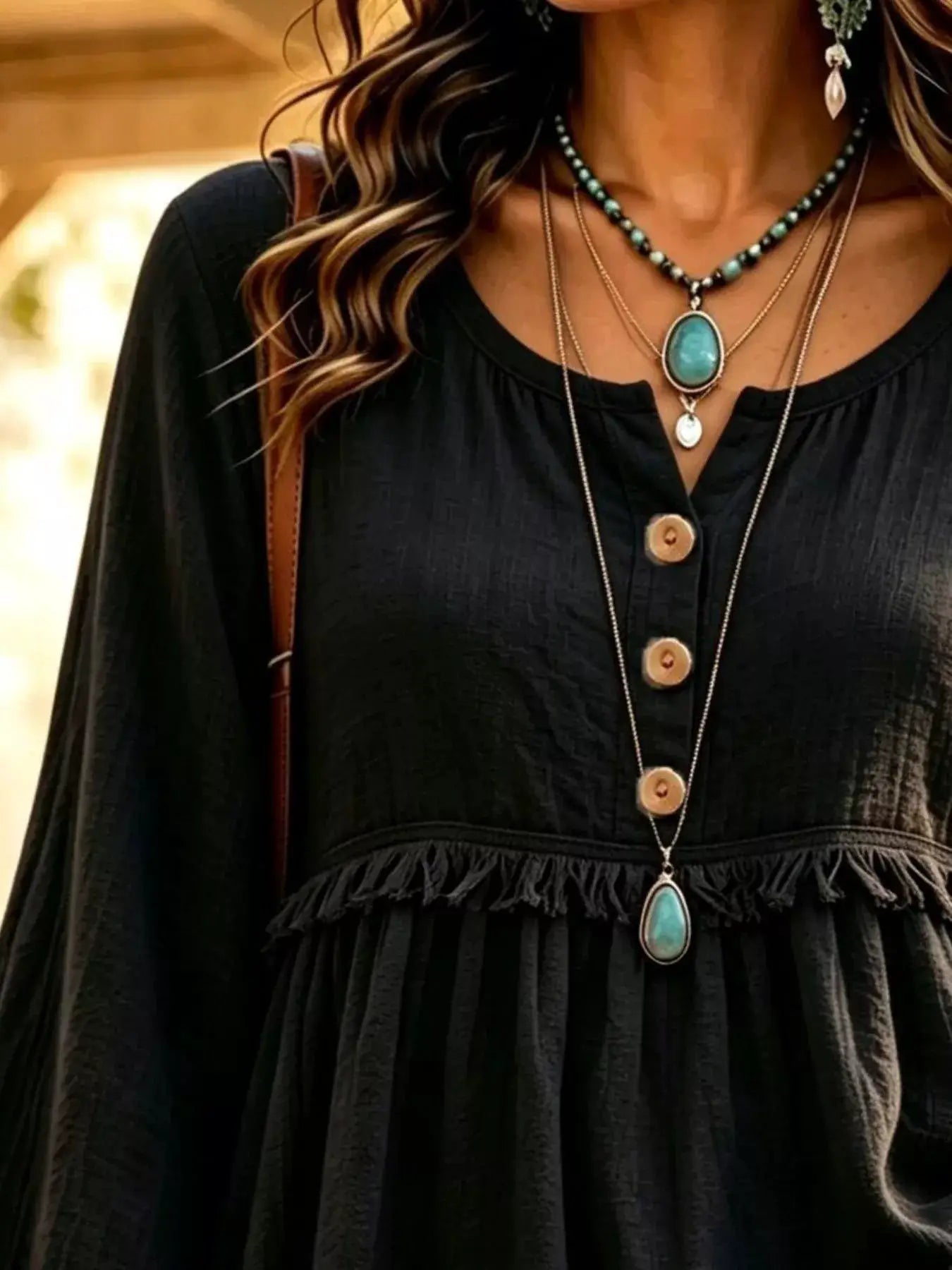 Button-Down Detail Fringed Hem Blouse by Trendsi