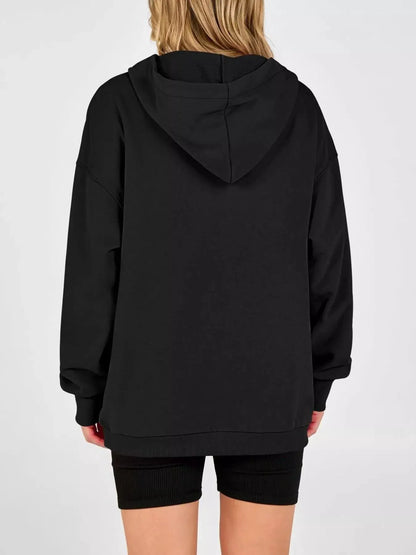 Half Snap Dropped Shoulder Hoodie by Trendsi