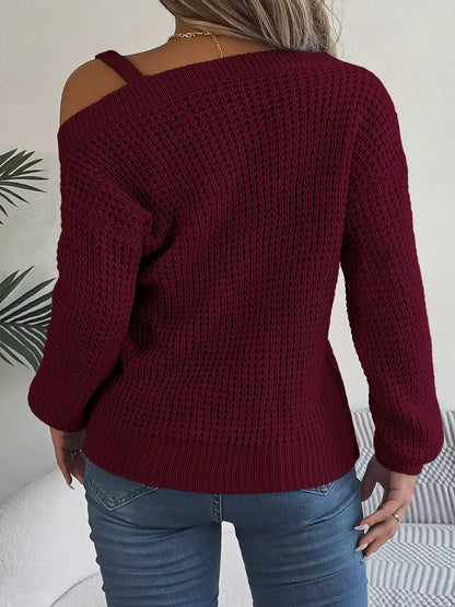 Asymmetrical Neck Long Sleeve Sweater by Trendsi
