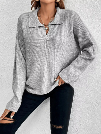 Ribbed Knit Dropped Shoulder Sweater by Trendsi